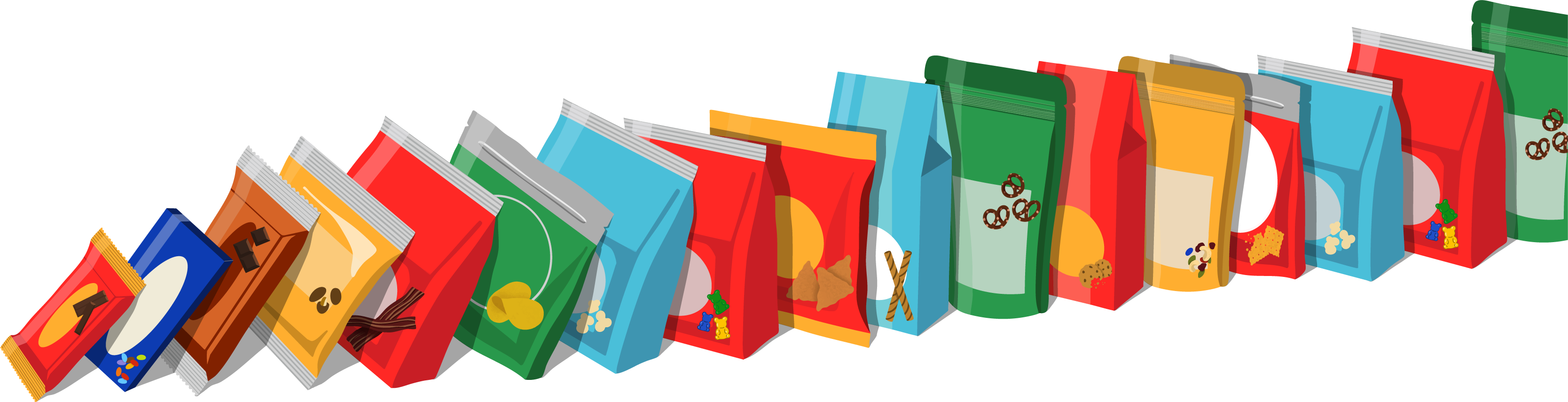 Start Your Own Snack Brand - Various colorful snack packages